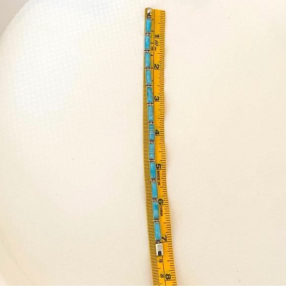 Turquoise and Sterling inlaid bracelet. - Picture 2 of 7